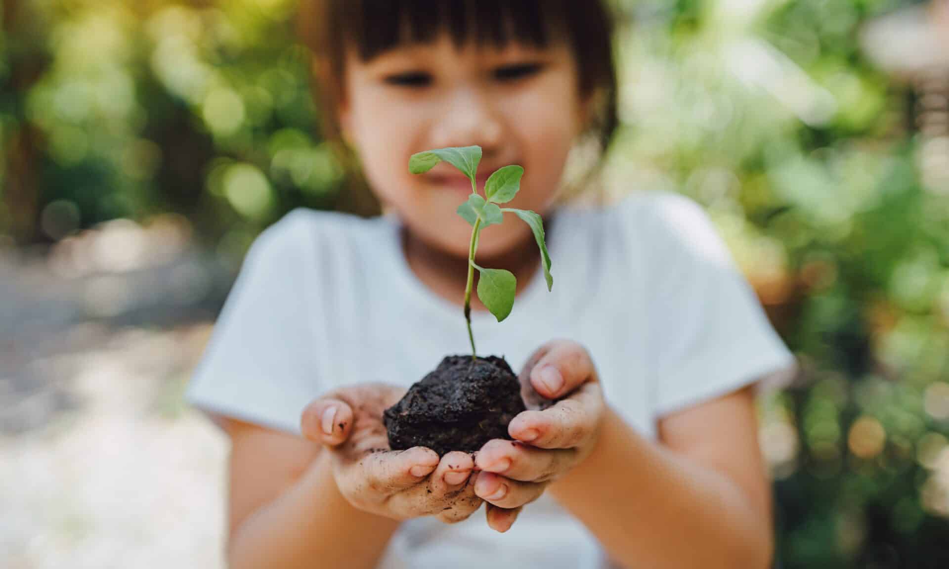 kid planting a tree for help to save the earth.